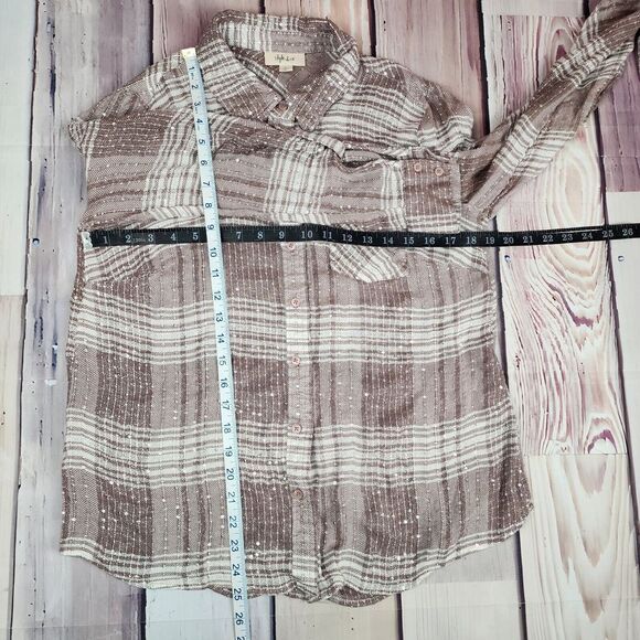 Style & Co Button Up Shirt Women's Small Long Sleeve Top Sequin Sparkle Taupe - Picture 7 of 7